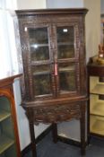 Victorian Heavily Carved Oak Corner Cupboard on Stand