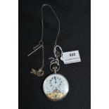 Italian Silver Pocket Watch with 8 Day Movement plus Silver Chain and Bar