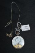Italian Silver Pocket Watch with 8 Day Movement plus Silver Chain and Bar