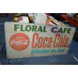 Painted Aluminium Floral Cafe Coco-Cola Advertising Sign 6ft x 3ft