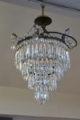 Brass Chandelier with Glass Drops