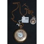 ALD English Gold Plated Pocket Watch plus Silver Fob