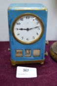 Blue Enameled Alarm Clock with Adjustable Calendar