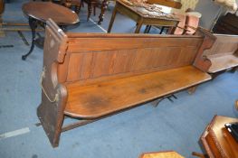 Victorian Pitch Pine Church Pew with Brass Umbrella Stand and Pitch Pine Hymn Box