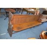 Victorian Pitch Pine Church Pew with Brass Umbrella Stand and Pitch Pine Hymn Box