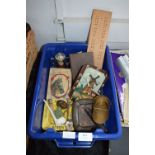 Tray Lot of Collectibles; Pipes, Ashtrays, Music Box, Jade Cat, etc.