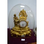 Ornate Gilt Mantel Clock with Glass Dome
