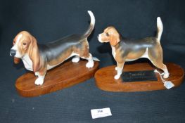 Two Beswick Beagles on Teak Stand
