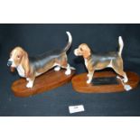 Two Beswick Beagles on Teak Stand