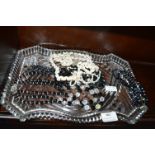 Glass Tray Containing Costume Jewellery Necklaces