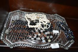 Glass Tray Containing Costume Jewellery Necklaces