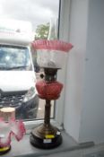 Victorian Oil Lamp with Rose Coloured Glass