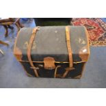 Domed Topped Canvas & Leather Traveling Trunk