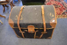 Domed Topped Canvas & Leather Traveling Trunk