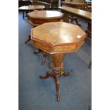 Octagonal Inlaid Walnut Sewing Table on Tripod Base