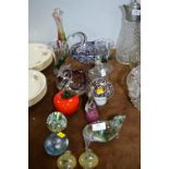 Glass Paperweights; Swans, Mushrooms, etc.