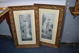 Two Classical Victorian Prints in Art Nouveau Style Frames