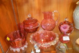 Nine Pieces of Cranberry Glass