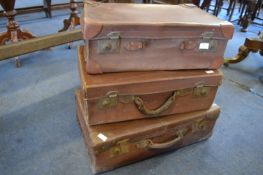 Three Vintage Leather Suitcases (AF)