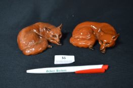 Pair of Beswick Sleeping Foxes