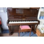 Upright Piano by W.H. Barnes of London plus Victorian Inlaid Mahogany Piano Stool