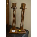 Pair of Period Oak Candlesticks