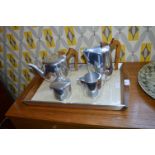 Four Piece Picqout Ware Coffee Set with Tray