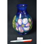 Moorcroft Clematis Pattern Squat Vase on Blue Ground