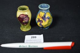 Two Miniature Moorcroft Vases 2" Tall