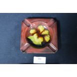 Moorcroft Hibiscus Pattern Ashtray on Red Ground
