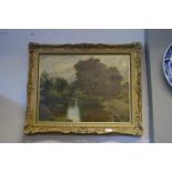 Gilt Framed Oil on Canvas - Country Riverside Scene Signed G. Gummidge 1901