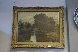 Gilt Framed Oil on Canvas - Country Riverside Scene Signed G. Gummidge 1901