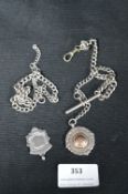 Two Sterling Silver Watch Chains and Two Silver Fobs ~ 66g total