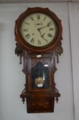 Ornate Inlaid Mahogany Cased Wall Clock with Fretted Detail