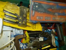 Box of Assorted Tools Including Riveter, Extension
