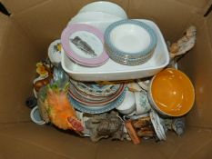 Box of Assorted China & Ornaments