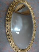 Oval Gilt Framed Beveled Edge Mirror ~77x50cm