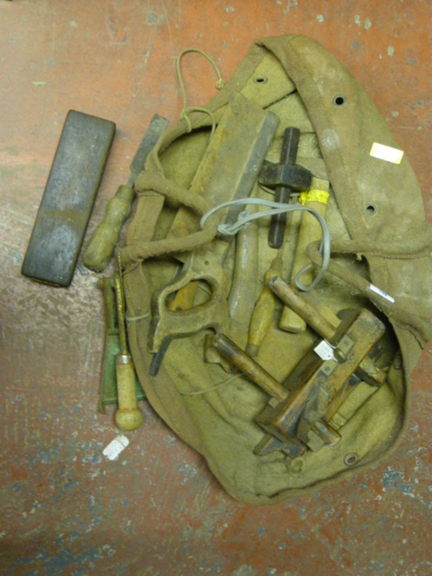 Bag of Vintage Tools including Plane, Sharpening Stand, Saw etc