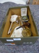 Box of Collectibles Including Compacts, Button Hoo