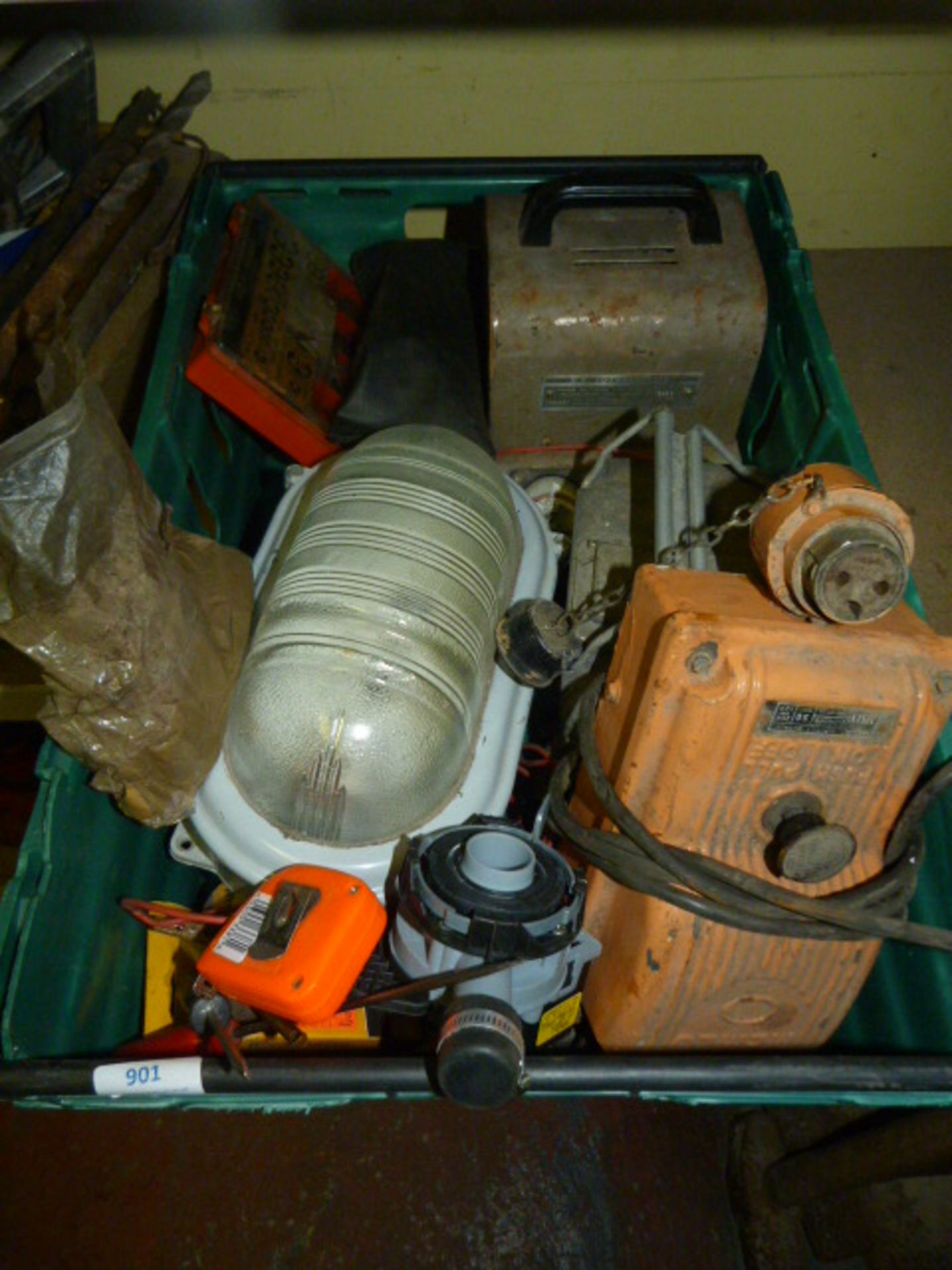 Box of Vintage Electrical Equipment & Bulk Headlight