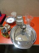 Tray, Glassware and a Small Elephant Oil Lamp