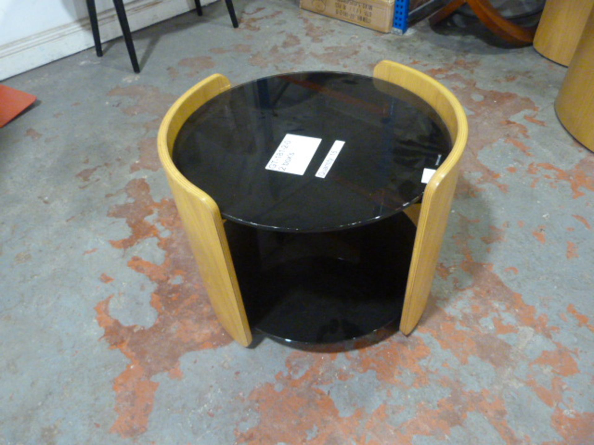 *Black Glass & Oak Effect Round Coffee Table