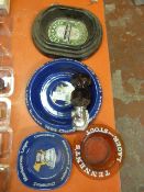 Four Brewery Advertising Ashtrays & Avon Perfume Bottle