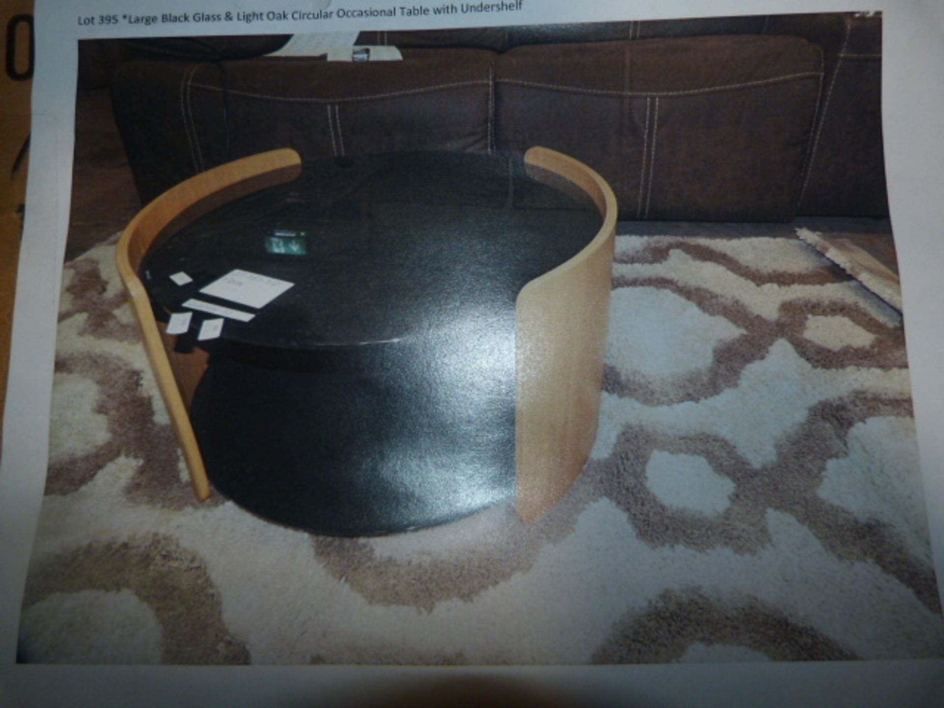 *Large Black Glass & Light Oak Circular Occasional