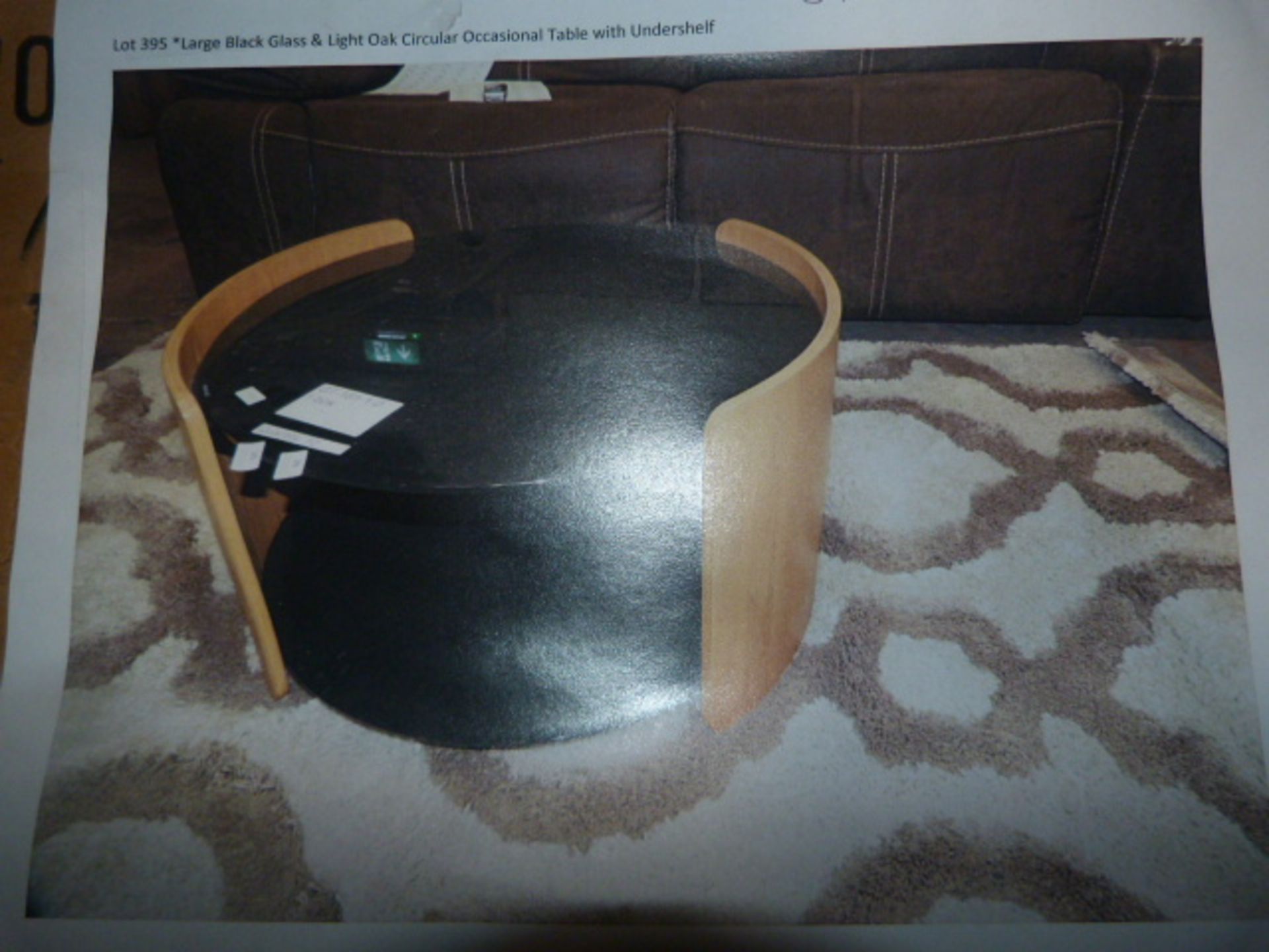 *Large Black Glass & Light Oak Circular Occasional