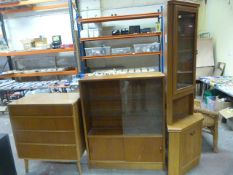 Retro Chest of Drawers, Small Wall Unit & Glazed Corner Unit