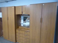 Two Double Wardrobes with Central Drawers and Mirr