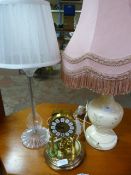Two Table Lamps - (One AF) & Brass Clock