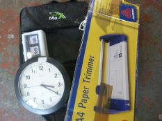 Paper Trimmer, Wall Clock, Calendar and a Cabin Ma