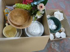 Two Boxes of Enamel Ware, China, Tins, Boxes, etc.